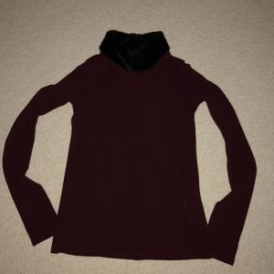 Zara long sleeve maroon shirt w/ black fur collar